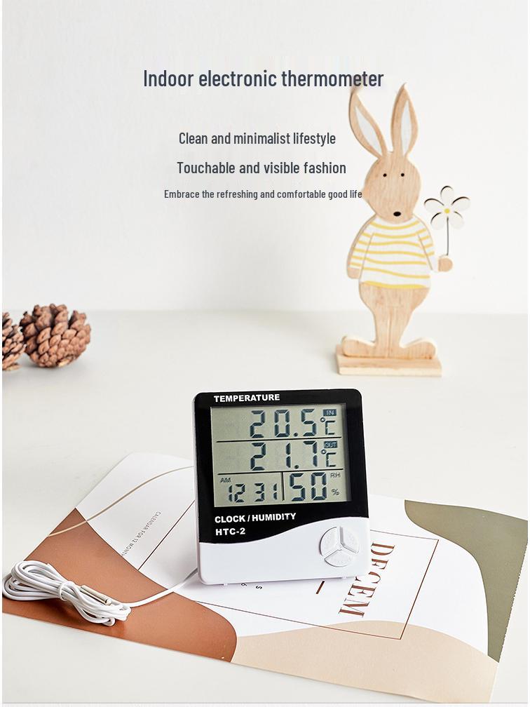 HTC-2 Digital Thermohygrometer: Indoor Temperature & Humidity Monitor with Alarm Clock & Date Display