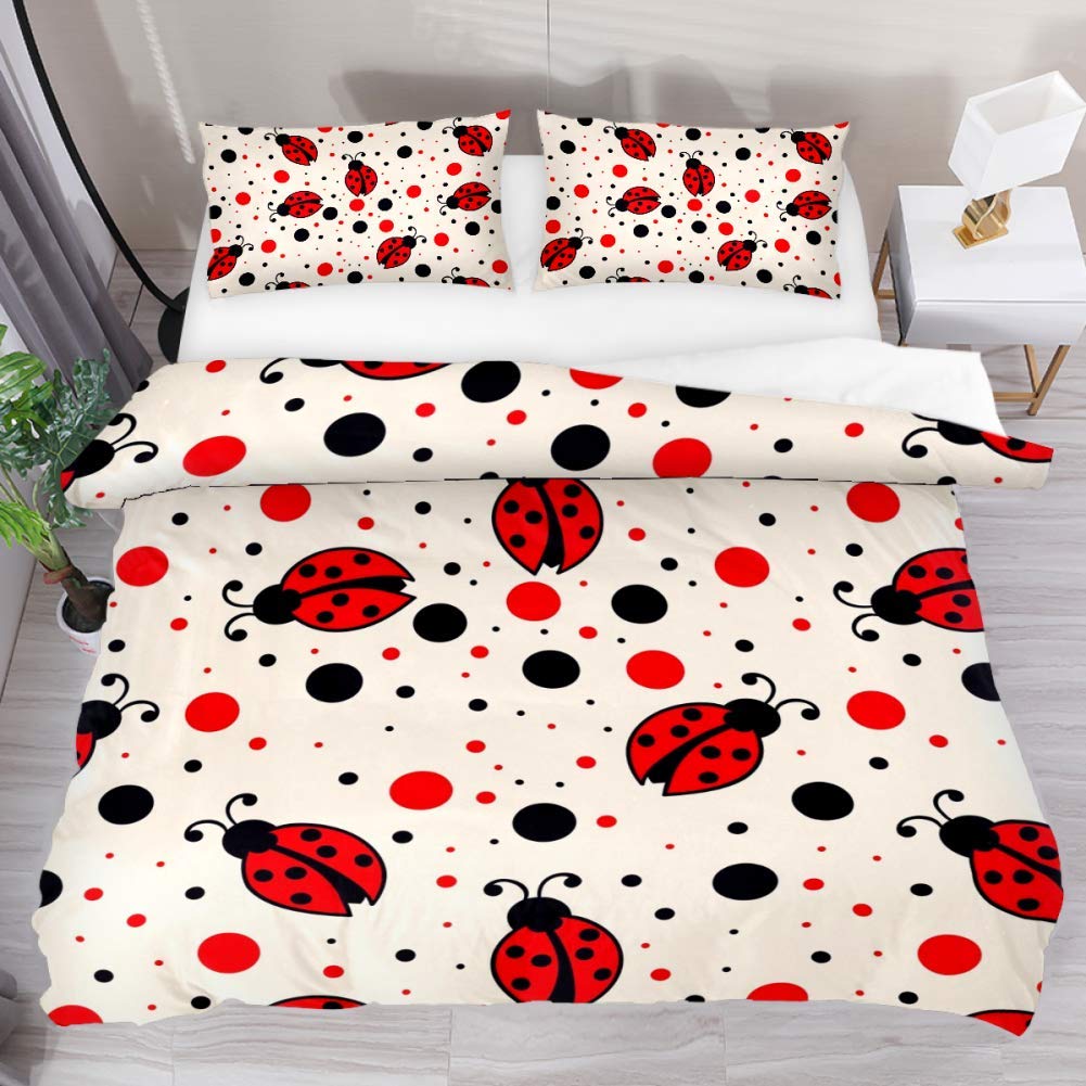 Comforter Ladybug Comforter Set Ladybug On Green Leaf Wild Wildlife Theme Microfiber Bedding Set 3Pcs For Kids Teens