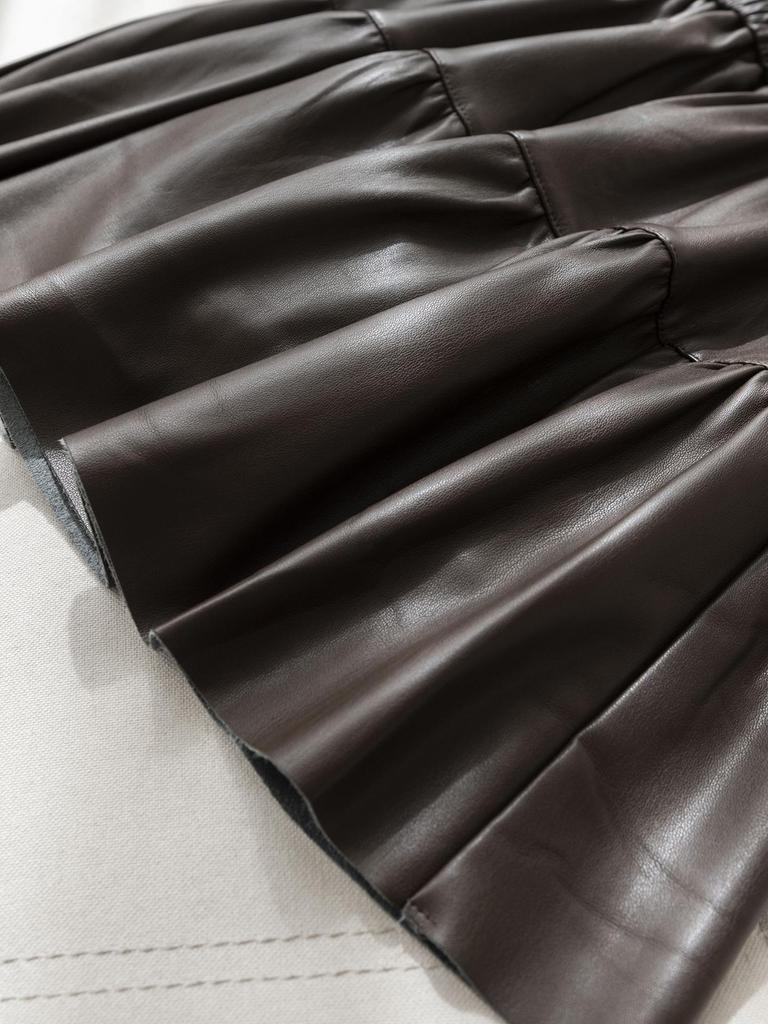 Women's High Waist PU Leather A-line Skirt – Slimming and Fluffy, Elastic Waist, Autumn 2025 Edition