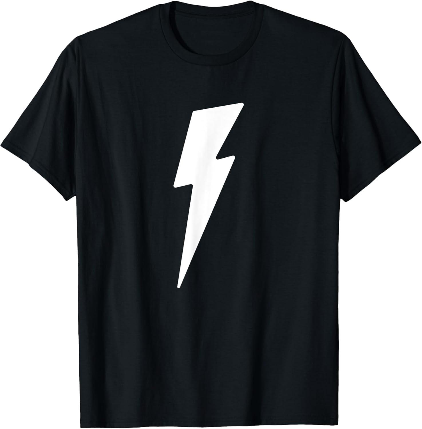 Simple Lightning Bolt In White | Thunder Bolt Graphic Cotton Tee - Made In Usa XXXL