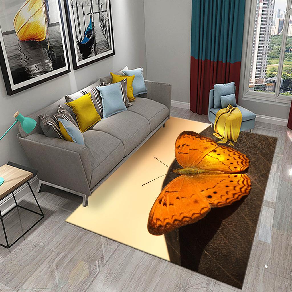 3D Bunter Schmetterling Blume Teppich Teppich für Wohnzimmer Schlafzimmer Sofa Küche Badezimmer Fußmatte Rutschfeste Bodenmatte Geschenk Heimdeko
