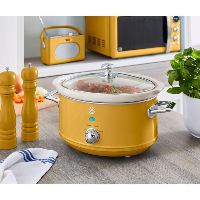 Retro Mijoteuse 3,5L Poêle Amovible en Céramique Antiadhésive, Vintage SWAN SF17021YELN 200W Jaune 544454