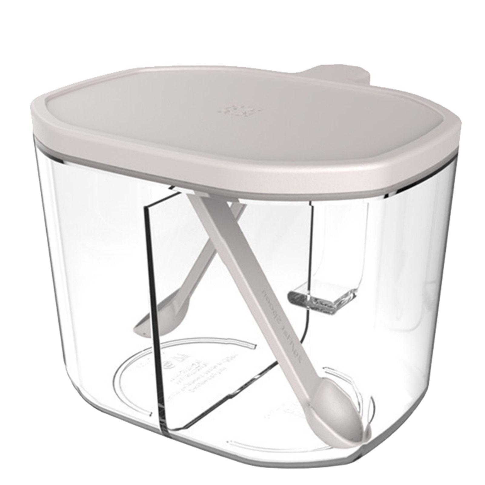 

Household Spice Jar With Spoon And Lid 2 Compartment Clear Seasoning Storage Box