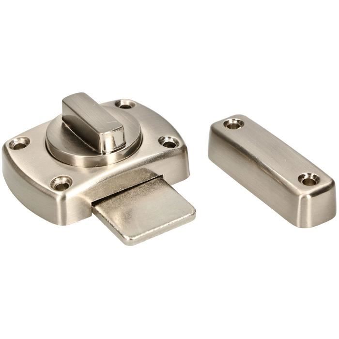 Serrure pour porte de salle de bain KOTARBAU verrou rotatif, fabriqué en acier, résistant aux dommages, couleur nickel, 55x55 mm