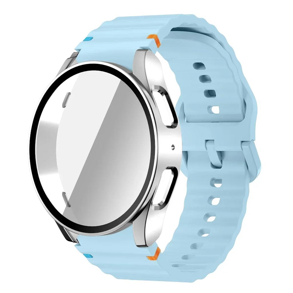 Pouzdro+Řemínek pro Samsung Galaxy Watch 7 6 5 4 40mm 44mm Silikonový Náramek Pásek Tvrzené Sklo Ochranná Fólie na Displej Nárazník Kryt
