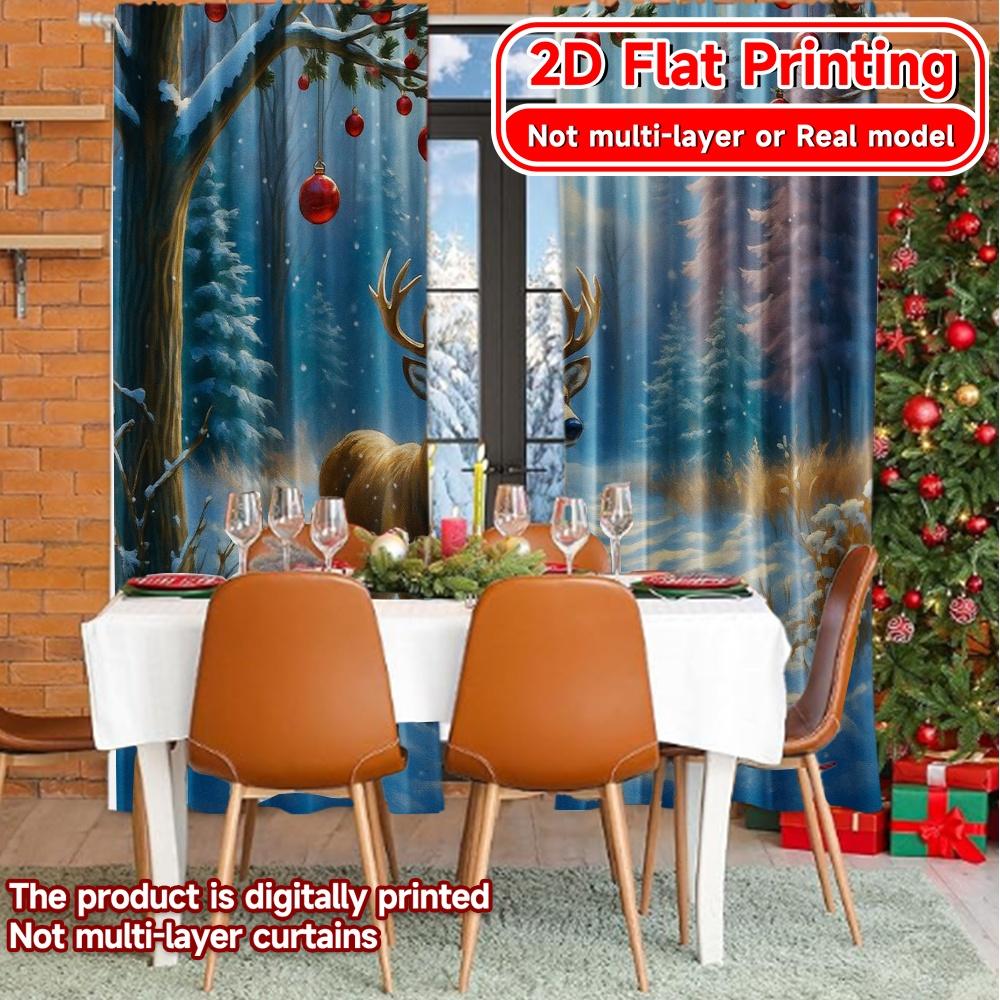 Set Of 2 Modern Flat Printing Curtains Without Rod Winter Deer Scene Fashionable Curtainments Polyester Decorations Curtain Made