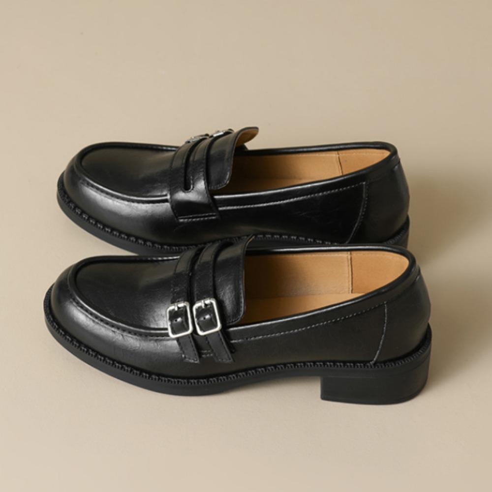 Women's Loafers Platform Loafers Women's Shoes Spring and Autumn Black Single Shoes British Small Leather Shoes