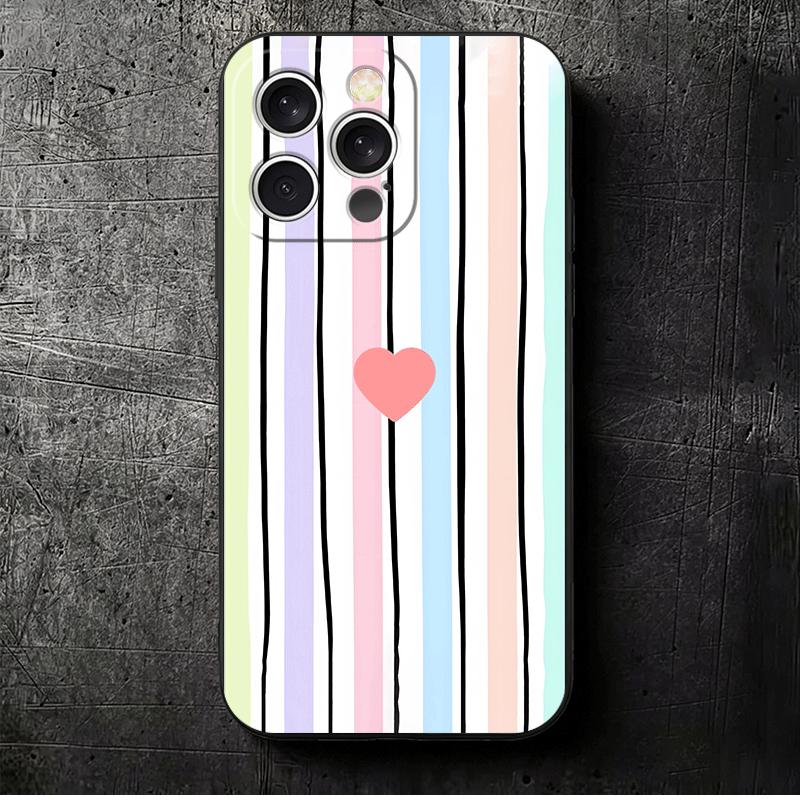 Rainbow Gradient Love Desgin Soft Phone Case for iPhone 16 16E 17 Air 15 Pro Max 14 Plus 13 Mini 11 12 7 Black Cover Back Shell
