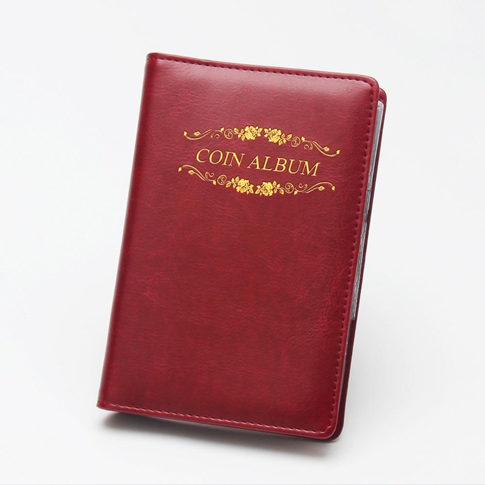 

Durable Crown/Rose Print Coin Album PU Leather Mini Pocket Coins Collection Book 120 Pockets Coin Holder Booklet Collector рожевий червоний колір