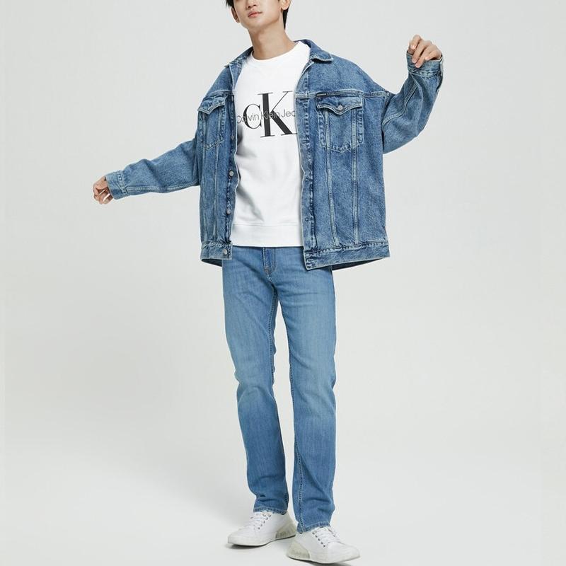 Calvin Klein Hanorac din bumbac cu decolteu turnat cu broderie suprapusă cu imprimeu Bărbați Topuri Alb J320787-YAF