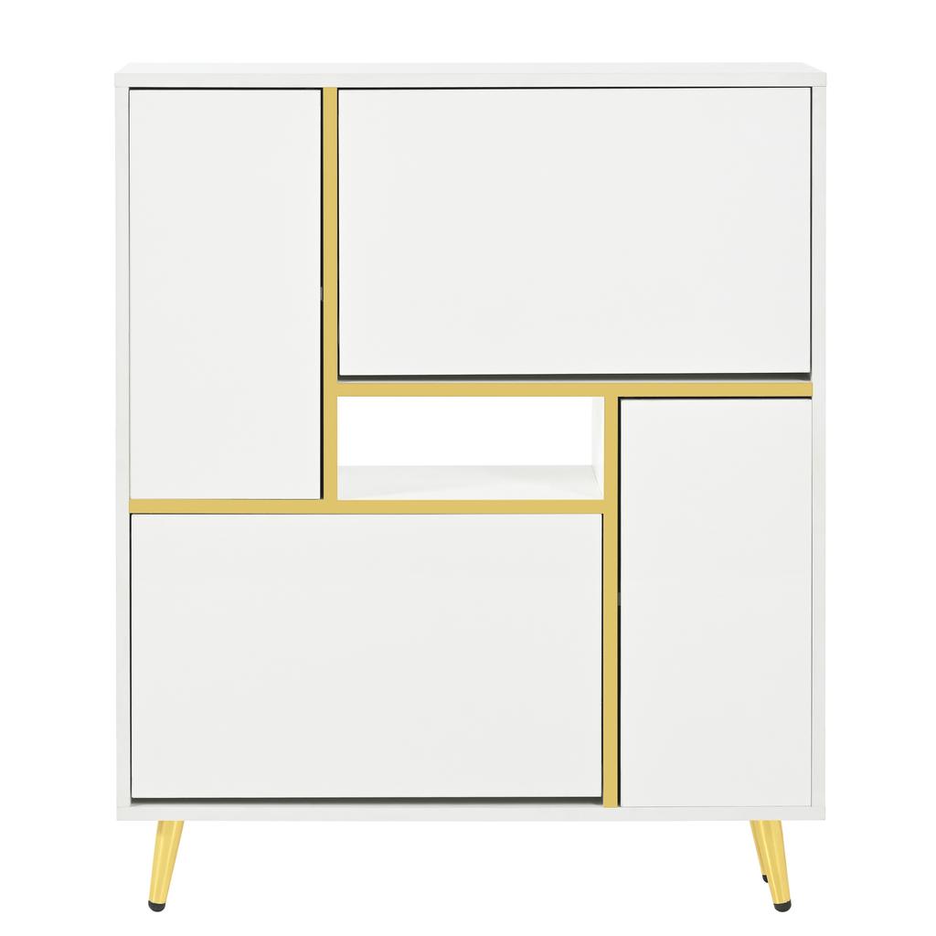 Modern Shoe Cabinet, White Shoe Cabinet with High-Gloss Front and 16-Color LED Light (80 x 25 x 96 cm)