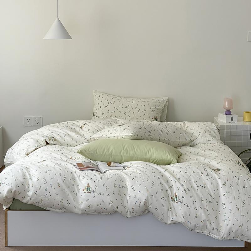 Ensemble de quatre pièces en pur coton à double fil de qualité maternelle et infantile de catégorie A, ensemble de quatre pièces en coton de style crème, drap de lit et housse de couette