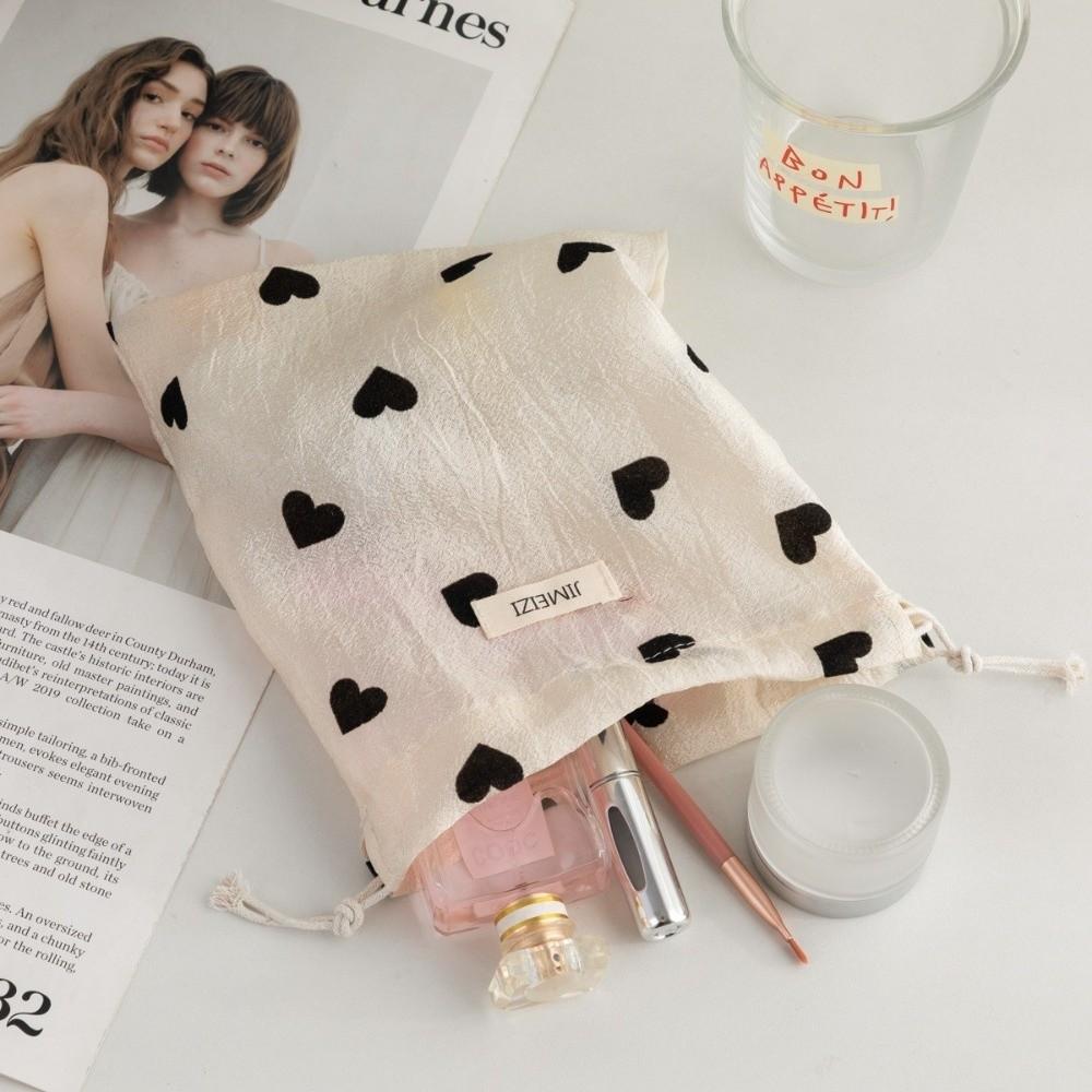 Cute Love Print Drawstring Bags Portable Handbag Storage Bag Coin Purse Travel Storage
