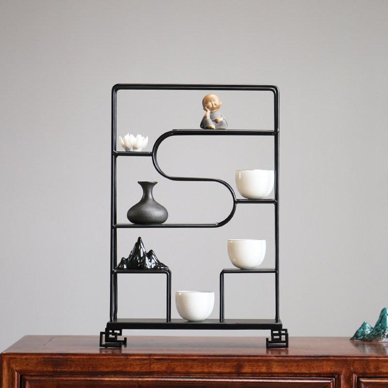 Modern Luxury Iron Display Shelf - Desktop Curio Cabinet Tea Ceremony Organizer, Chinese Style Decorative Shelf for Living Room