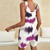 Women Plus Size Tie Dye Printed Sleeveless Scoop Neck Loose Short Romper With Patch Pockets