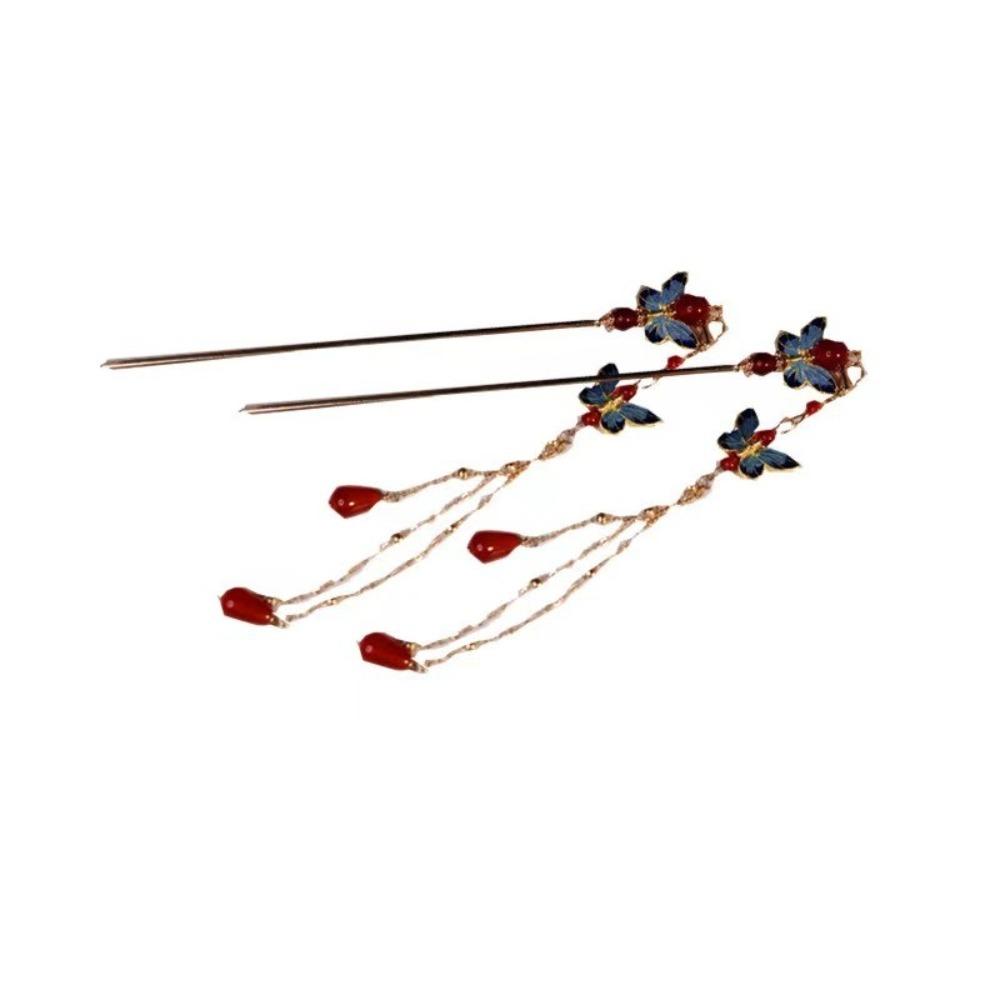 Dancing Butterfly Hairpin Vintage Chinese Metal Tassel Step Shake Clip Bun Colorful Retro Hair Jewelry with Classical Elegance