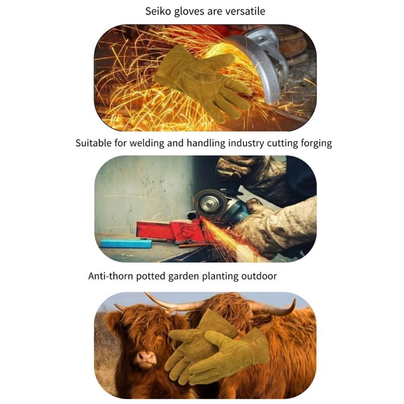 Thickened Cowhides Workshop Gloves Nonslip Grip Thermal Shielding for Heavy Machinery and Hazardous Material Handling