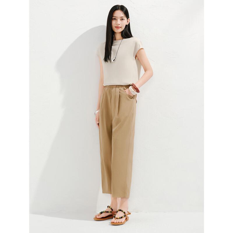 Anna Kou Damen Elastische Taille Cropped Tapered Hose