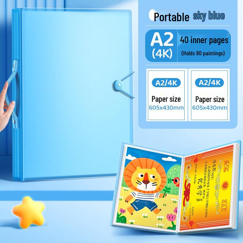 Art Portfolio Album: A3/A2/8K/4K Insert Type with 8 Storage Pockets for Children's Artwork