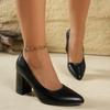 Duży rozmiar kwadratowy nosek gruby obcas pojedyncze buty średni obcas profesjonalne buty damskie czarne wysokie obcasy damskie stewardesa skórzane buty