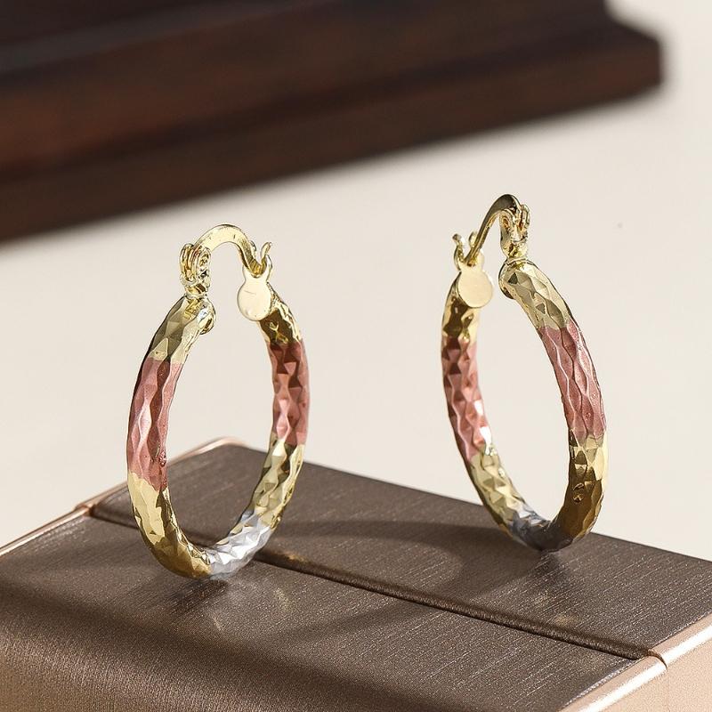 1 Pair of able Tricolor Gold Color Circle Hanging Earrings, Women's Daily Minimalist Design Party Jewelry Gift