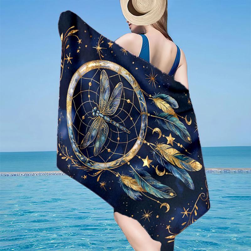 Dreamcatcher Dragonfly Music Feathers Beach Towel, Super Soft Microfiber, Gift for Her/Him, Birthday, for Pool, Beach, Travel, Home Decor Fan gifts