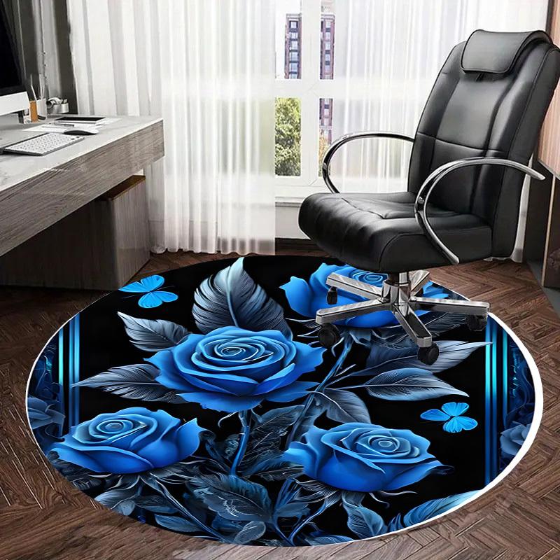 1pc Office Carpet Chair Mats Blue Roses Butterfly Floral Design Perfect for Decorating Office Chairs, Living Rooms, Or Bedrooms