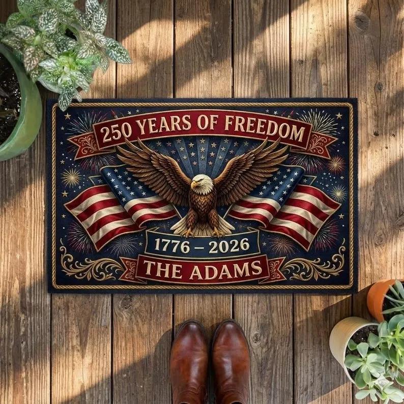 

US 250th Anniversary front door mat patriotic entryway mat Celebrating Years of Freedom Featuring Majestic Eagle Home Decor 40x60cm
