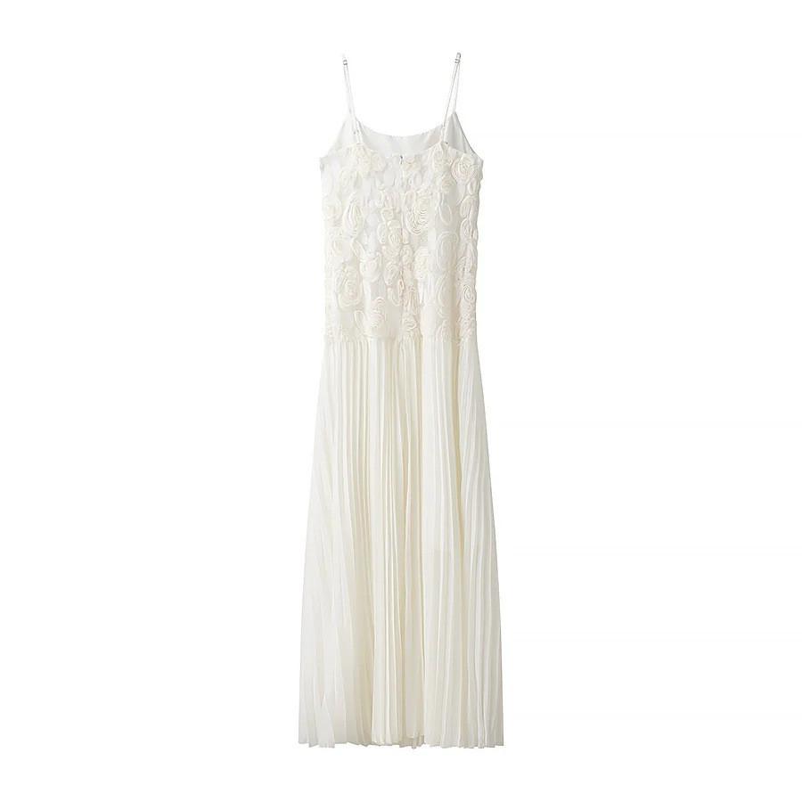 Elegant Polyester Rose Embellished Sleeveless Dress For Spring Womens Casual Style