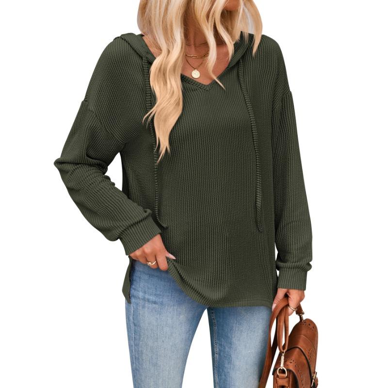 Женская осенне-зимняя повседневная трикотажная толстовка с длинным рукавом в полоску с волнами L армия зеленый