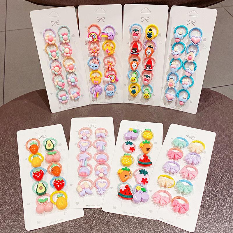 10 Stück/Set Mädchen Niedlich Cartoon Blume Kleine Elastische Haargummis Kinder Pferdeschwanz Haargummi Gummibänder Mode Haaraccessoires Set