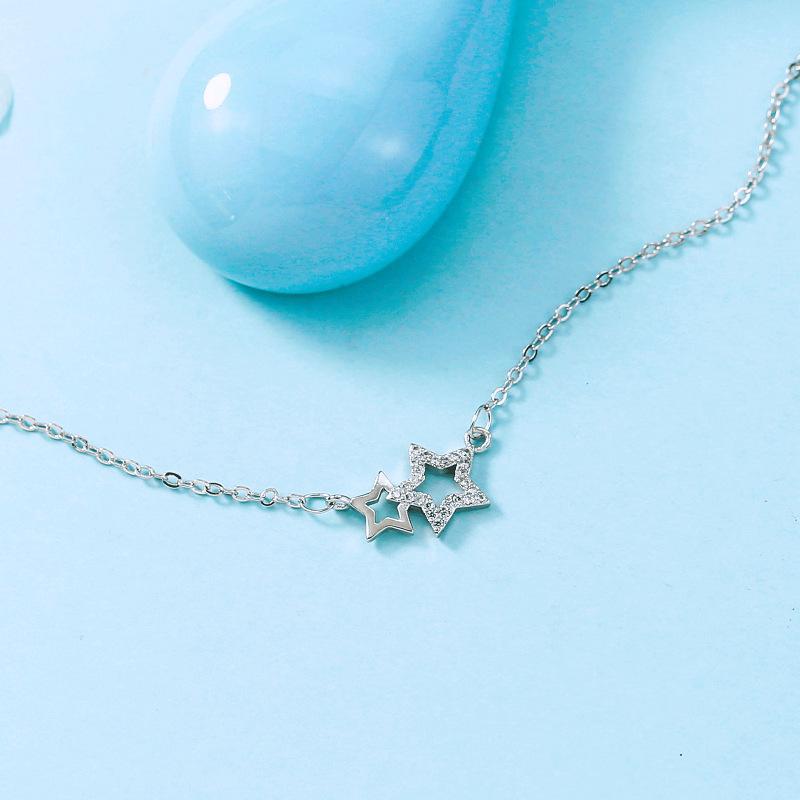 925 Sterling Silver Crystal Hollow Star Charm Bracelet for Women Gift Elegant Bracelets & Bangles Silver Jewelry