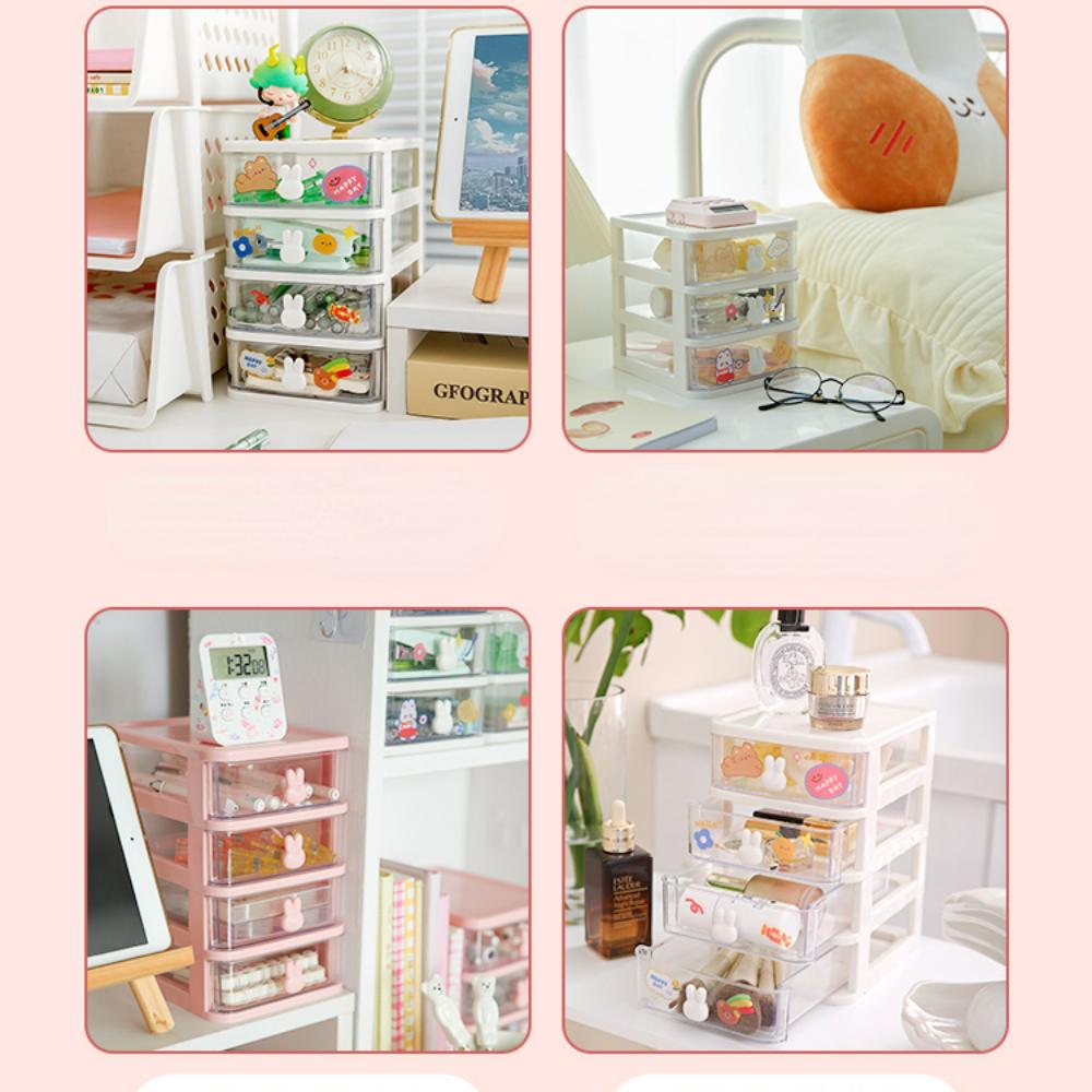Kawaii Desktop Stationery Storage Box Organizer Drawer Pen Holder Makeup Cosmetic Plastic Drawer Storage Box Desk Organizer Cute