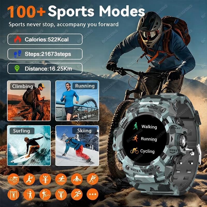 New Military Outdoor Smart Watch Men Compass Heart Rate BT Call LED Flashlight IP68 Waterproof Smartwatches For IOS Android