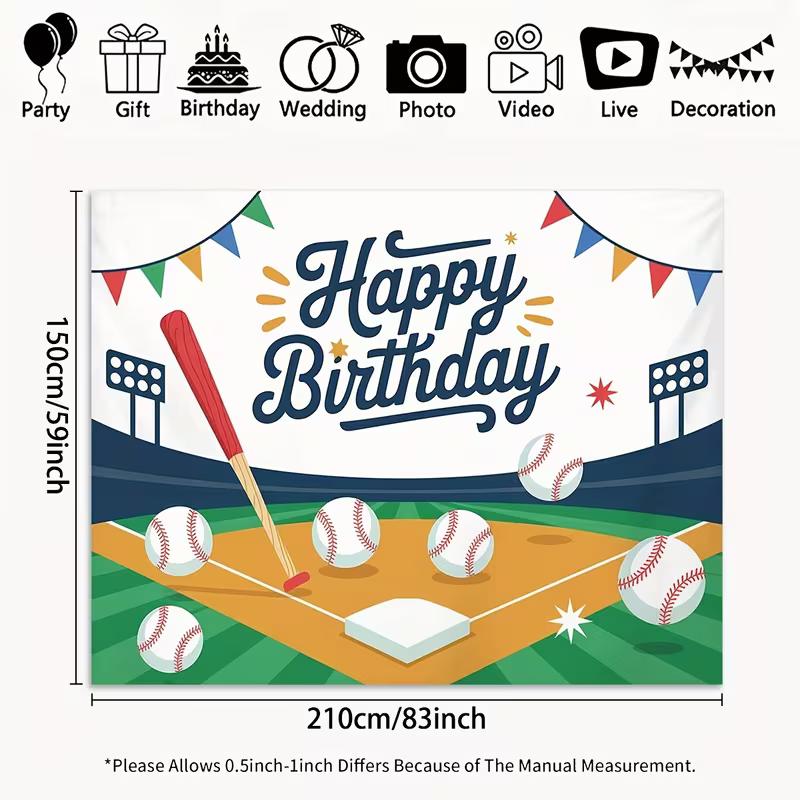 2D Baseball Happy Birthday Backdrop Kids Sports Theme Photography Background