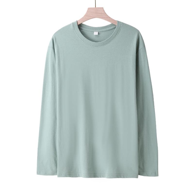 Men's Plus Size Crew Neck Long Sleeve Combed Cotton T-shirt - Solid Color, Spring/Autumn Style