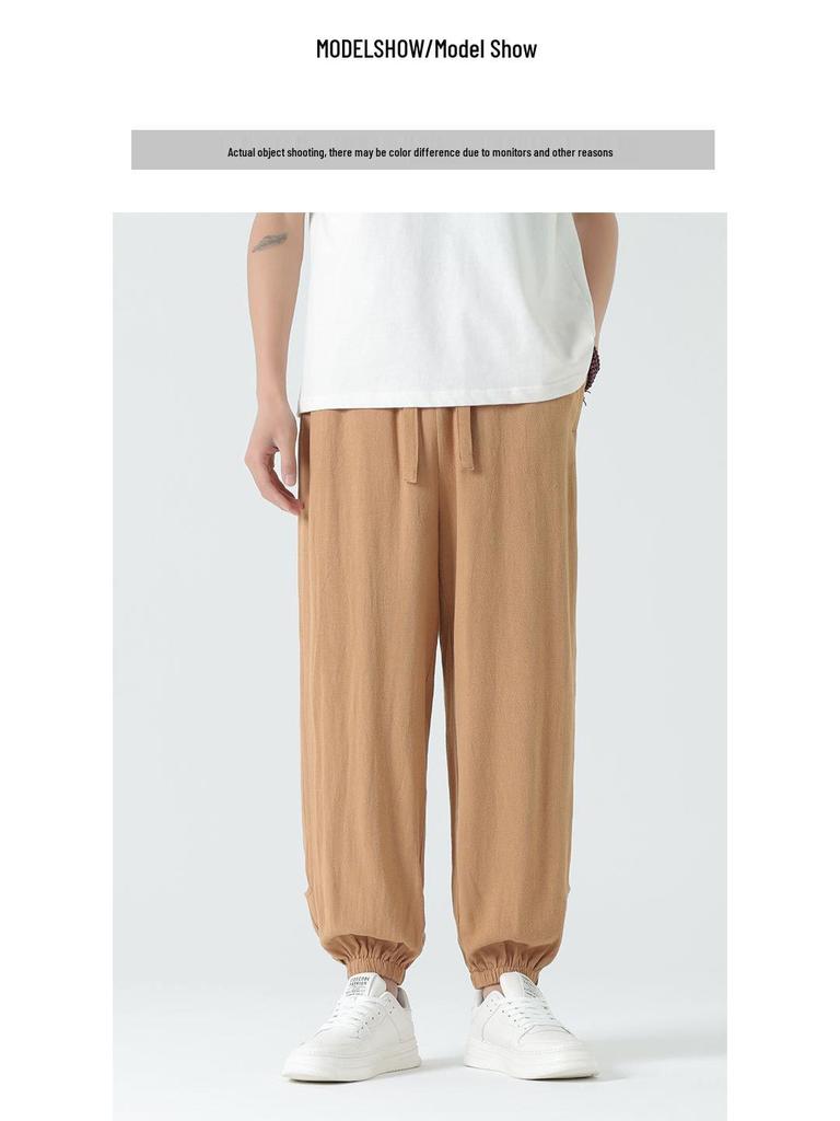 2024 Men's Cotton Linen Athletic Long Pants: Plus Size, Casual Elastic Waist.