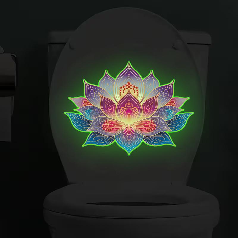 Glow-In-The-Dark Lotus Toilet Sticker Pvc Self-Adhesive Removable Wall Decal Luminous Car, Bedroom, Living Room Sticker