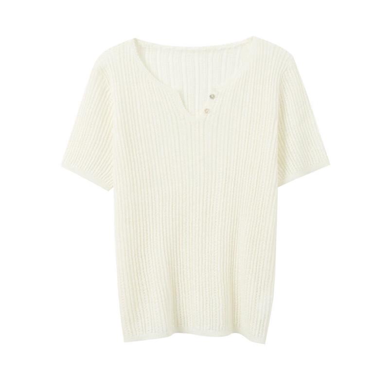 Sancai Textured V-Neck Short Sleeve Knit Top