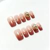 Wearable Nails Champagne Color Mid-Length Manicure Patch Ice-Clear Cat-Eye Sparkling Diamond Revealing White Fake Nails High-end Handmade Nails
