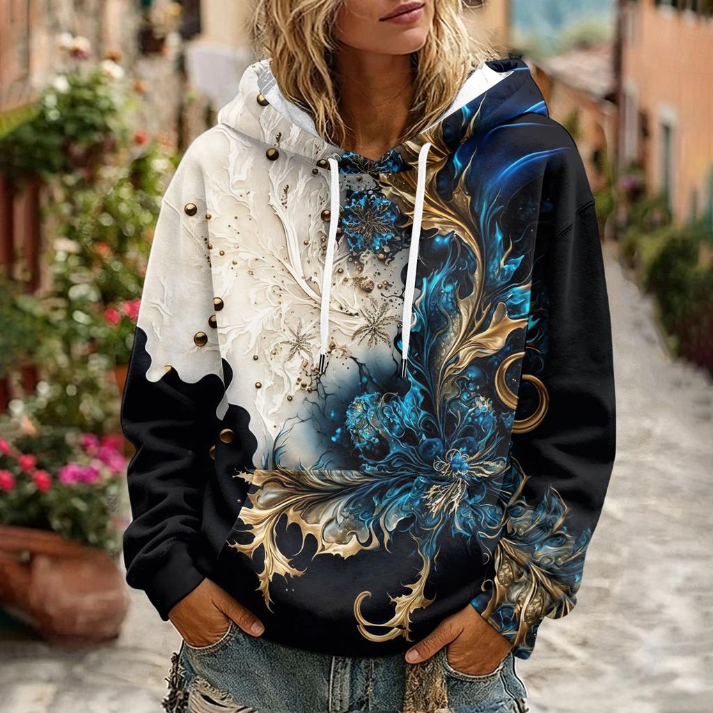 Women's Floral Print Hoodie with Pocket and Long Sleeve Casual Sweatshirt