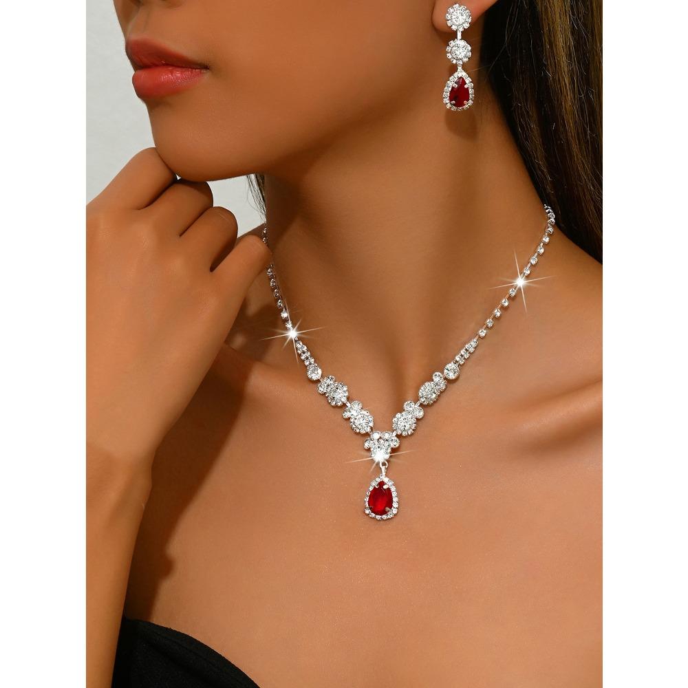 Wedding Jewelry Set Three-piece Set Bright Rhinestones Zircon Angel Teardrop Necklace Earrings Bracelet