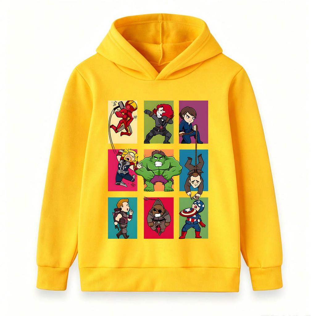Kids Boys Girls Pullover Hoodie, Cute Superhero Cartoon Printed Long Sleeve Casual Sweatshirt, Comfortable Hooded Top for Daily Wear and Party Gift