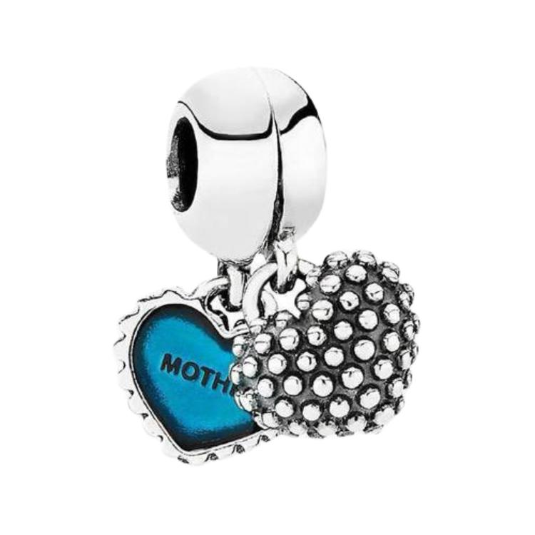 Pandora Mother And Child Enamel Heart Pendant Unisex Pendant Silver Blue 791152EN08 F,Silver/Blue Green