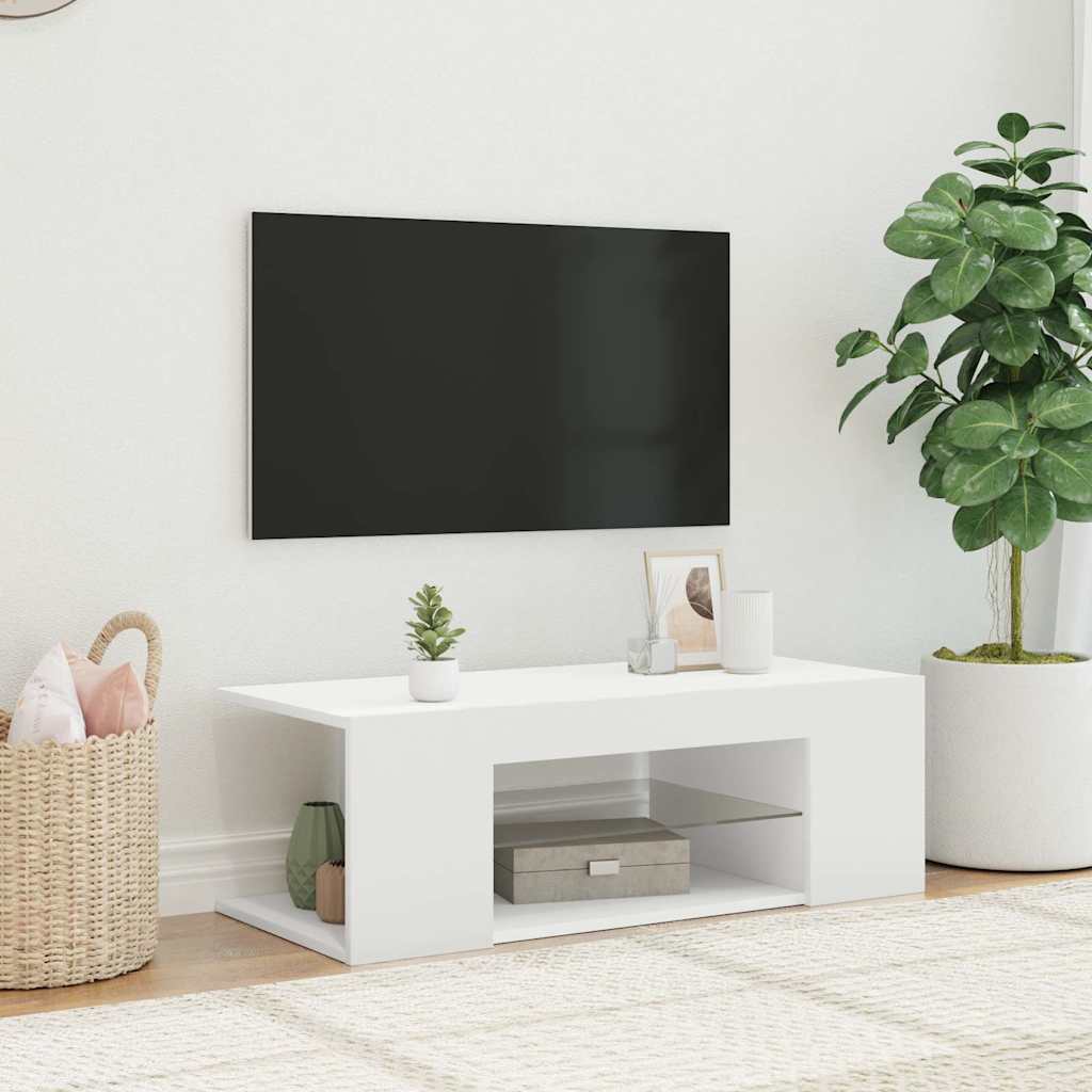 vidaXL TV-Schrank mit LED-Leuchten Weiß 90x39x30 cm anti-blitz weiße