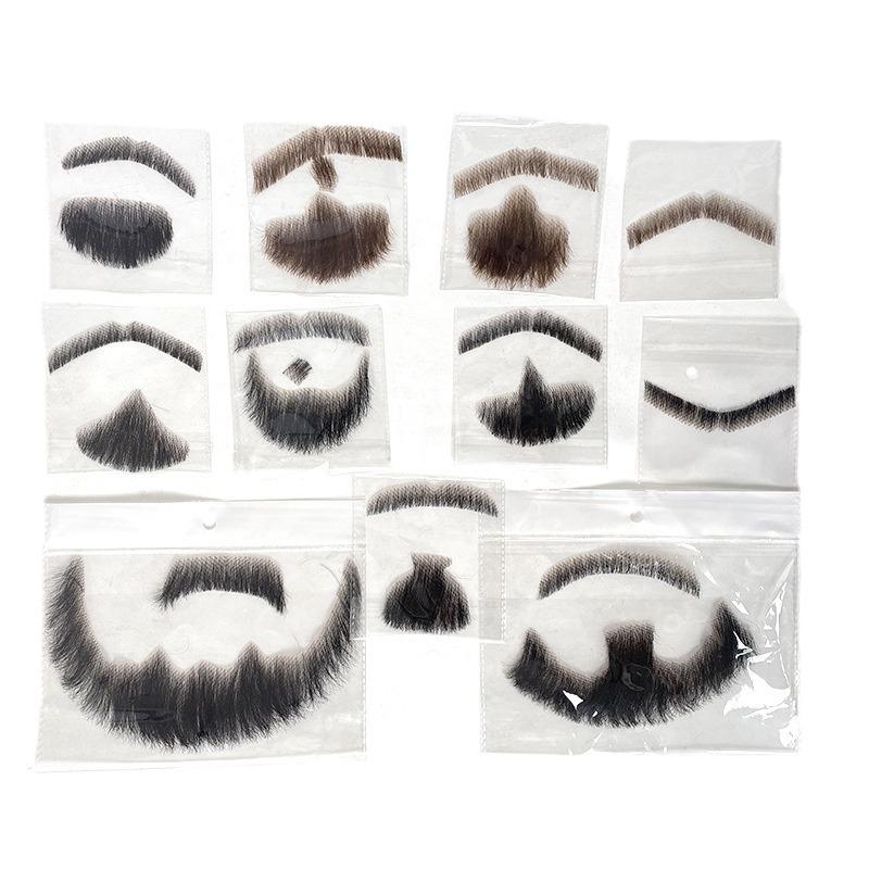 100% Human Hair Beard Black Brown Lace Mesh Beard Shallow Short Realistic Fake Moustache For Men Makeup Facial Hair Hand Made
