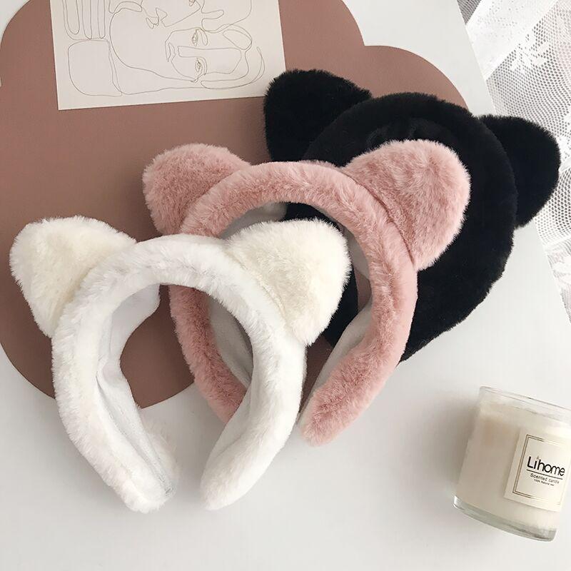Leopard Print Women's Cute Cat Ear Plush Wide Headband Hair Tie