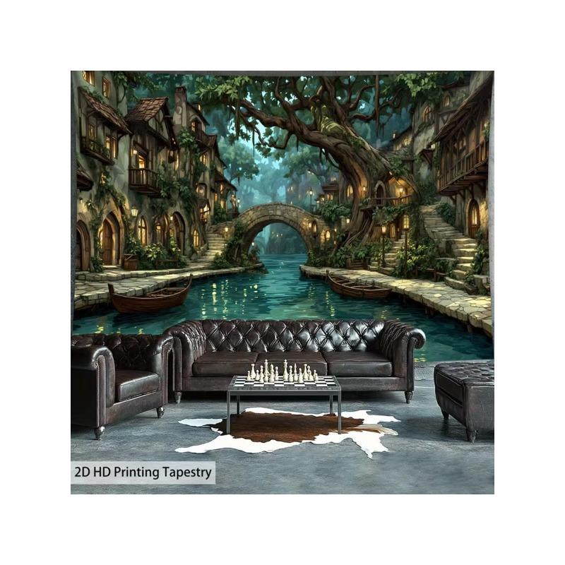 Ancient Town Creek Tapestry Soft Wall Art Background Living Room Bedroom Modern Home Decor