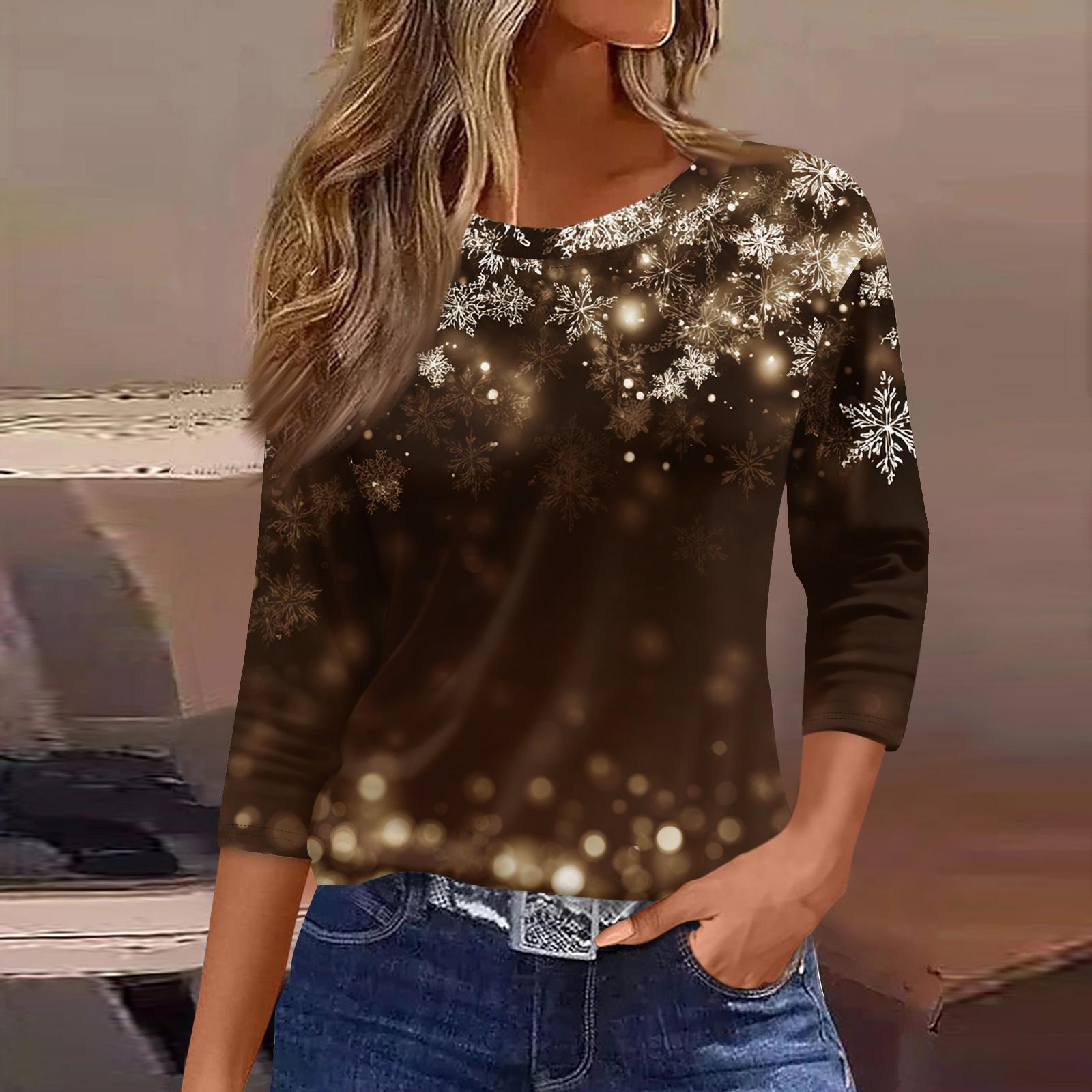 

Женские топы с рукавами 3/4, цветочный принт, винтажная мода, повседневные свободные рубашки с круглым вырезом больших размеров XXXL кофейный