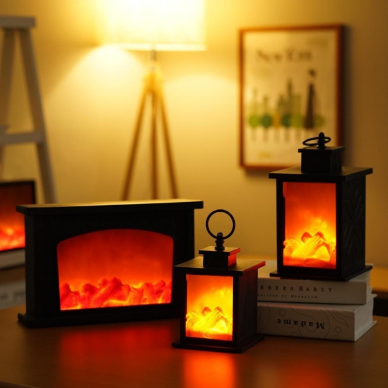 

Simulation Flame Fireplace Lantern USB Battery Powered LED Flame Lantern Lamp for Courtyard Bedroom Living Room Tabletop Decor